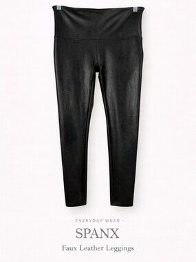 SPANX Faux Leather Leggings Black High Rise Shaping XL Stretch